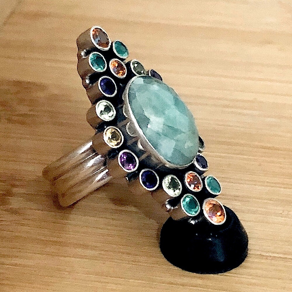 $88  Nicky Butler Estate Gemstone Ring Sterling NB 925 INDIA  Size 9 - 9 & 1/4